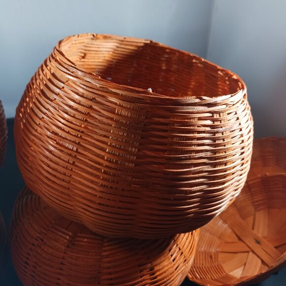 Vintage Wicker Pumpkins Candy Storage Set of 4 - Picture 3 of 10